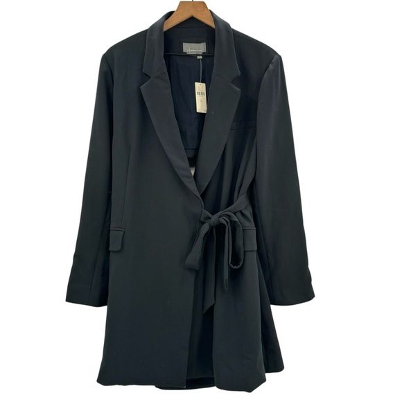 NEW! Anthropologie Tie Waist Open Back Mini Dress / Long Blazer Black | Size 14 - Picture 2 of 13
